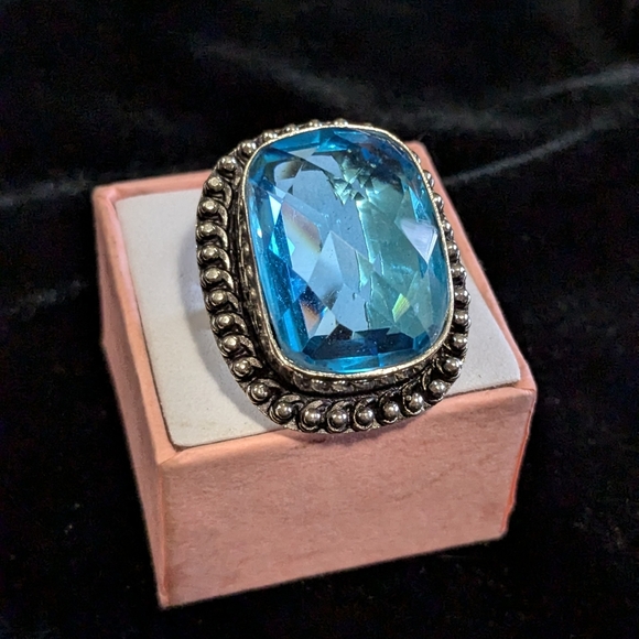 SOLD! Handcrafted Blue Topaz Boho Ring (Lab created) - Picture 2 of 16